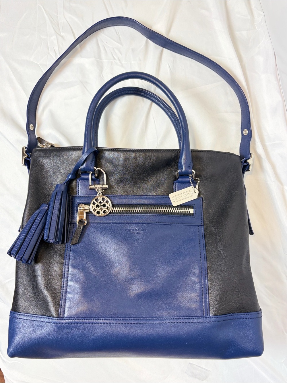 Coach Legacy Leather Rory Satchel Navy Black Colorblock 19902